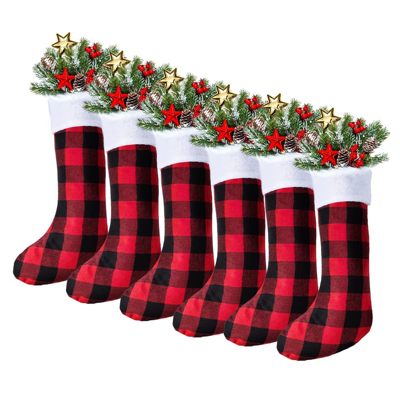 18in Red Black Christmas Stockings, 6 Pack