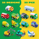 Pull Back City Cars And Trucks Toy Vehicles Set, 25 Pcs