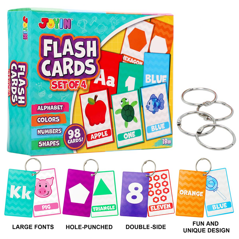 Toddler Flash Cards with Rings Set, 4 Pack