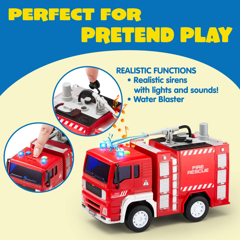 JOYIN 3 in 1 Friction Powered City Fire Rescue Vehicle Truck Car