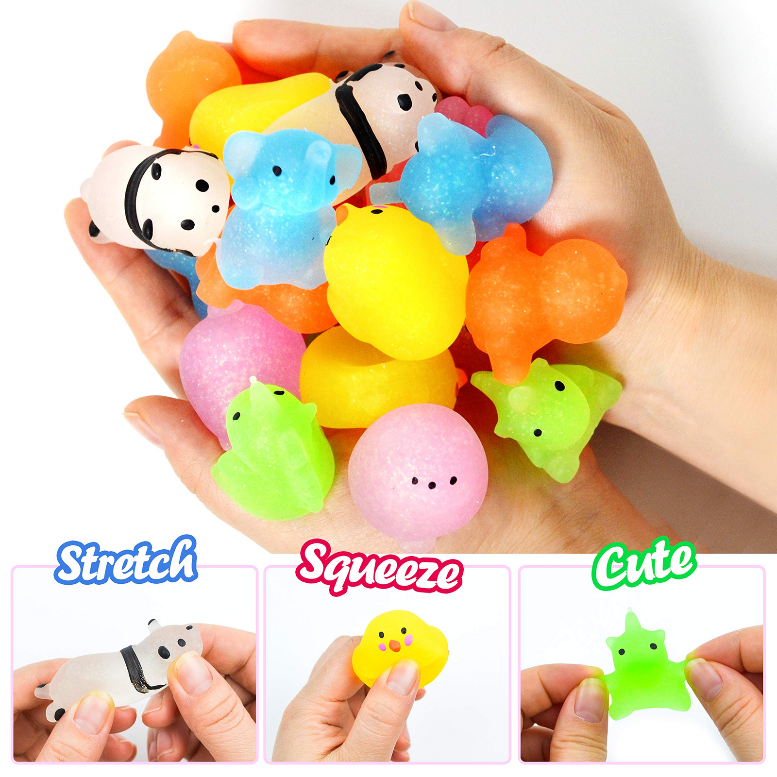 28 Packs Valentine's Day Gift Cards with Glitter Mochi Squishy Toys