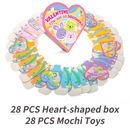 28Pcs Mochi Squishy Toys Boxed with Kids Valentines Cards for Classroom Exchange