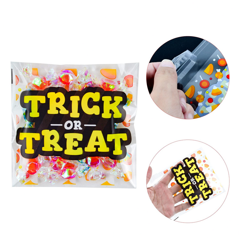 Halloween Four-sided Double Sided Cellophane Candy Treat Bag, 150 Pcs