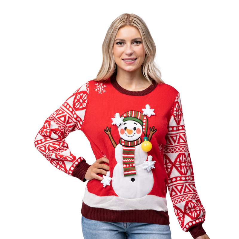 Adult Snowman Ugly Sweater with Light Bulbs