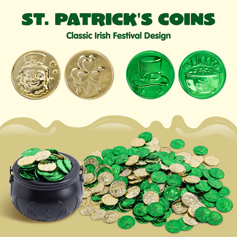 Large Black Cauldron and 208 St. Patrick's Coins