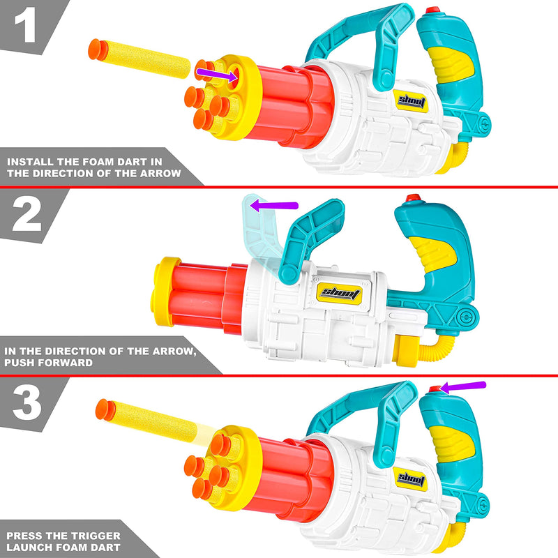 2 Packs Toy Blaster Guns with 5-Dart Rotating Barrel