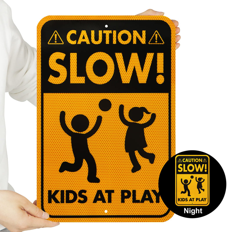 Slow Down Kids Playing Reflective Aluminum Safety Sign