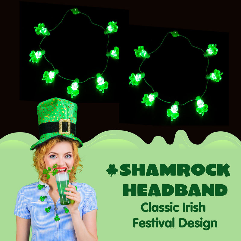 3 Pcs St Patrick's Day LED Shamrock Necklaces with 7 Bulbs