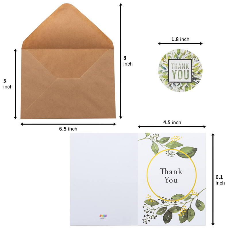 Watercolor Greenery Thank You Cards, 72 Pcs