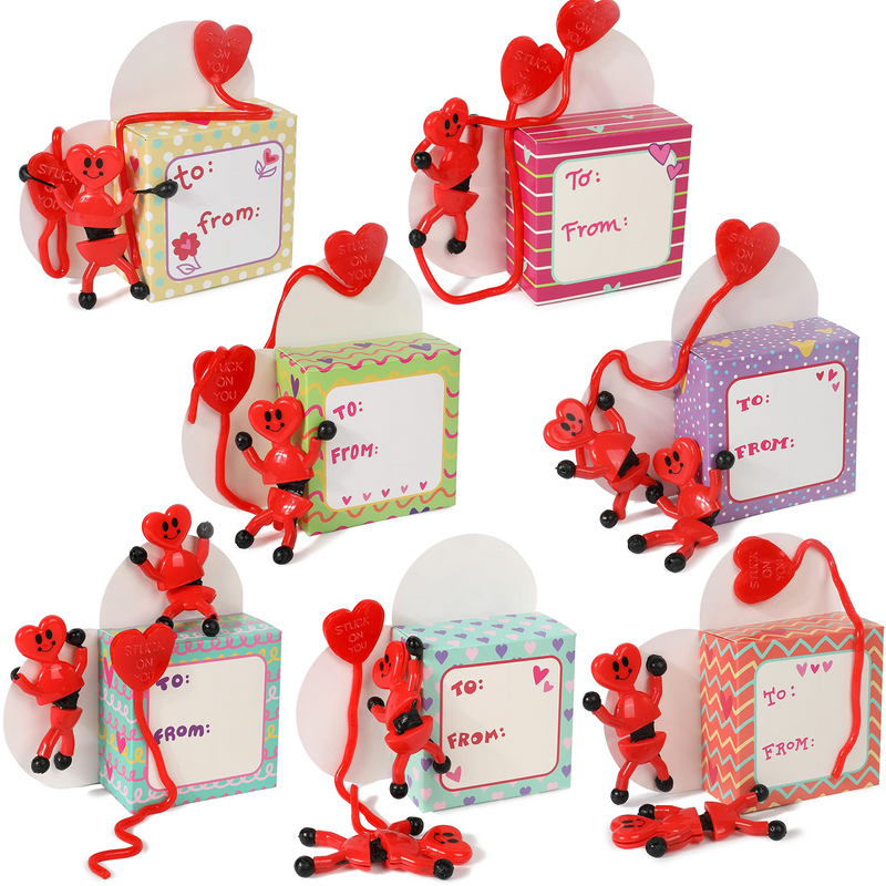 28Pcs Kids Valentines Cards with Sticky Toys in Boxes-Classroom Exchange Gifts