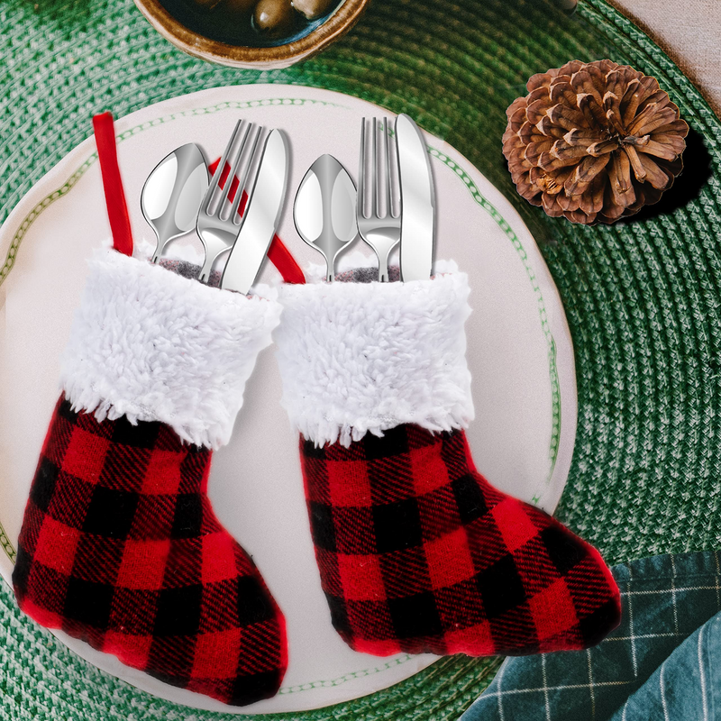 5in Red Black Buffalo Plaid Christmas Stockings, 12 pack