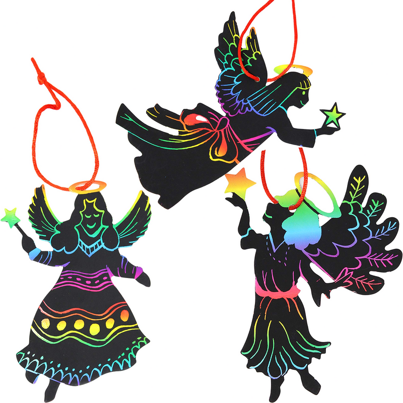 Rainbow Color Scratch Angel Ornaments, 48 Pcs