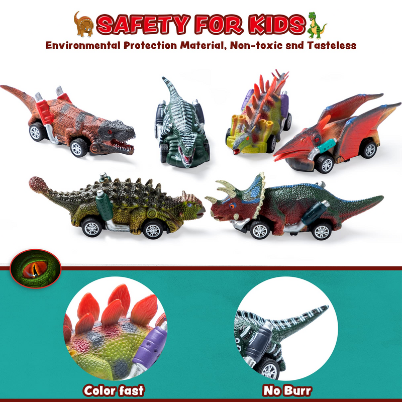 Dinosaur Car Toys with Cards, 6 Pcs