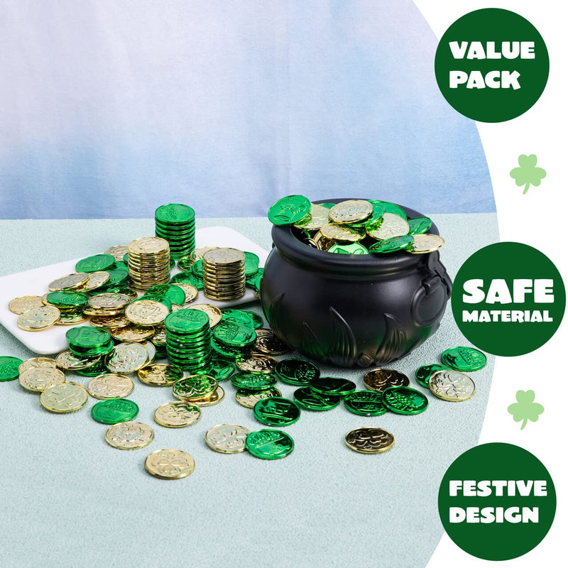 Large Black Cauldron and 208 St. Patrick's Coins