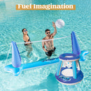 SLOOSH - Inflatable Volleyball Net & Basketball Hoops Pool Float Set, Blue