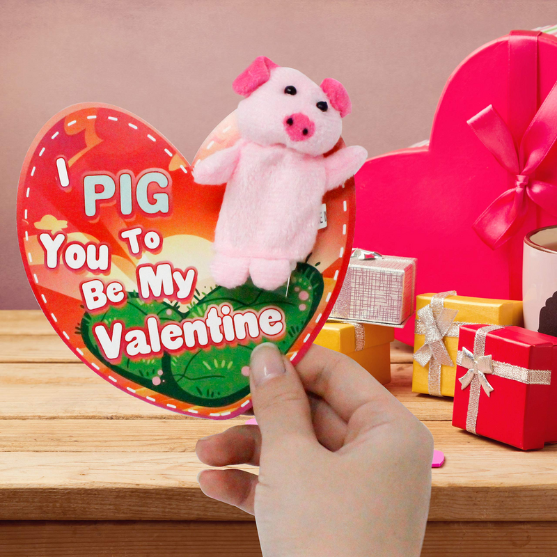 28Pcs Kids Valentines Cards with Animal Finger Puppet Set-Classroom Exchange Gifts