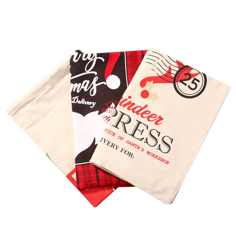 Christmas Canvas Burlap Gift Bags, 3Pcs