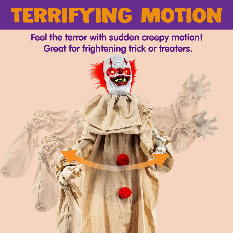 5ft Halloween Life-Size Animated Scary Clown Figure