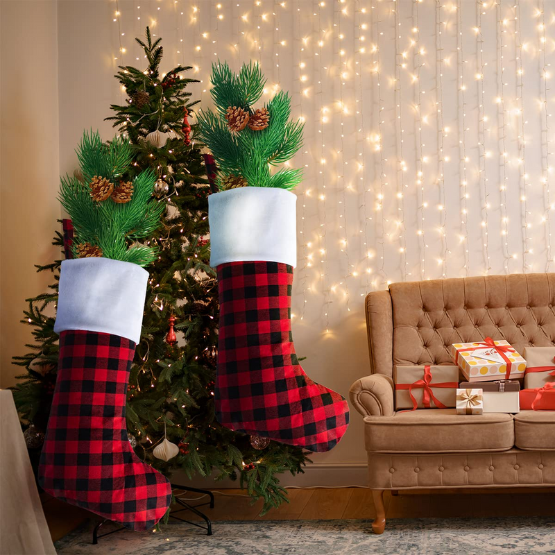 Red Jumbo Plaid Christmas Stockings, 2 Pack