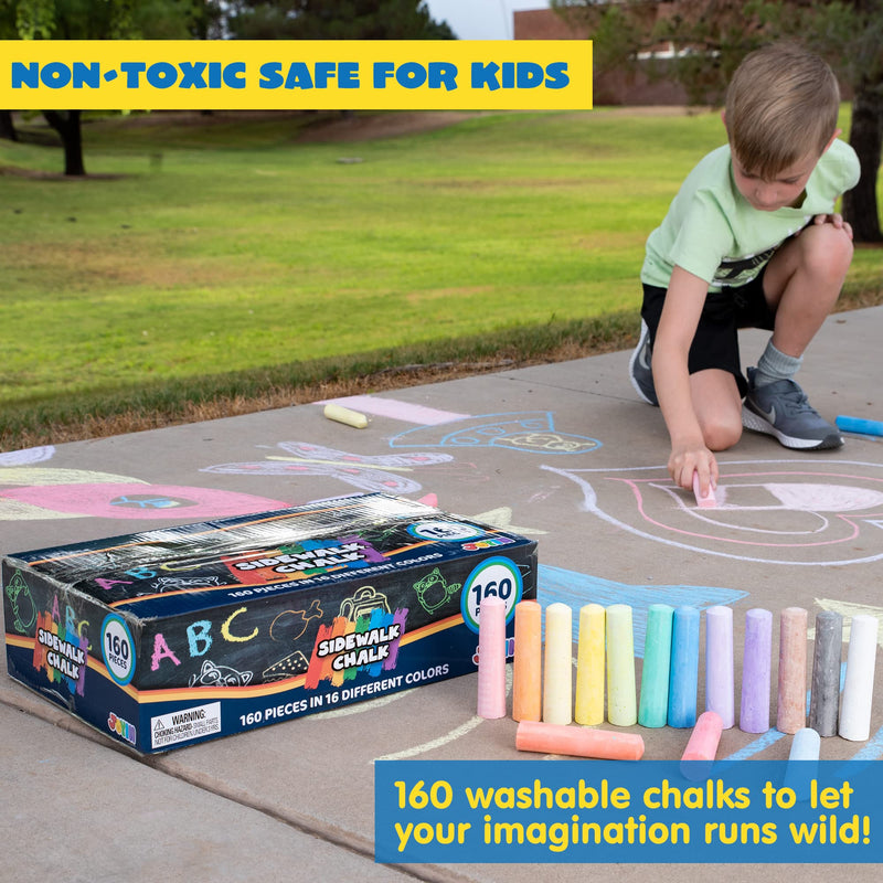 JOYIN 160 Pcs Washable Sidewalk Chalks Set Non-Toxic Jumbo Chalk for Outdoor Art Play, Painting on Chalkboard, Blackboard and Playground
