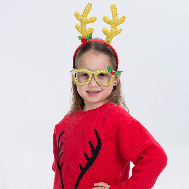 Reindeer Headbands (6 Pcs) with Glass Frames (6 Pcs), 12 Pcs