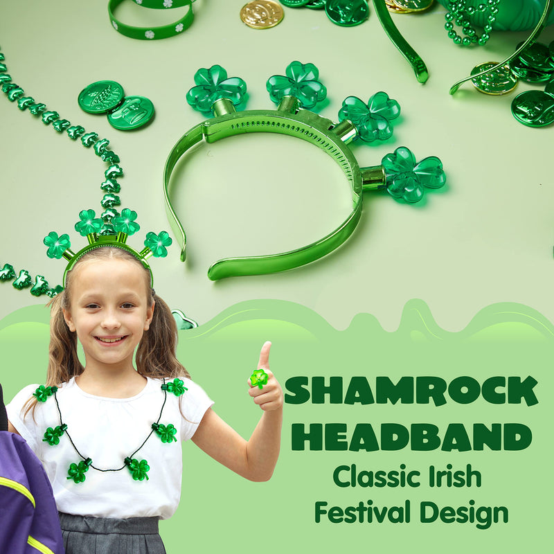 6 Pcs Shamrock LED Light Up Headband and Necklace