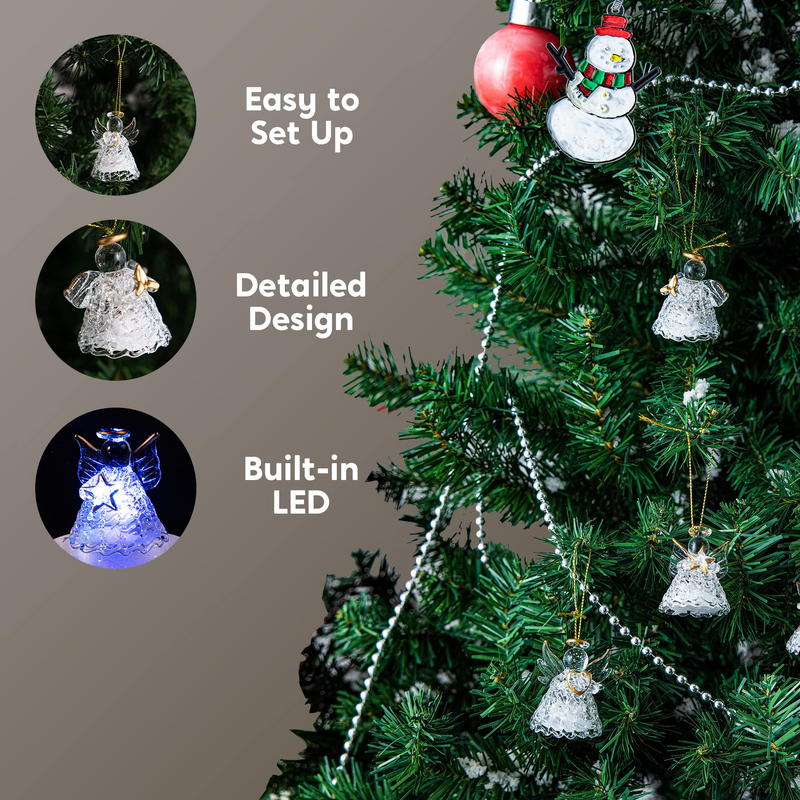 Spun Glass Angel Ornaments With Led Lights, 12-piece Set