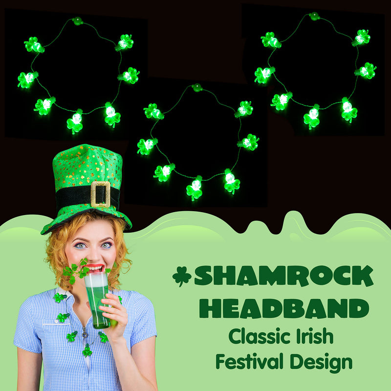 St Patrick's Day LED Shamrock Necklace Set, 6 Pcs