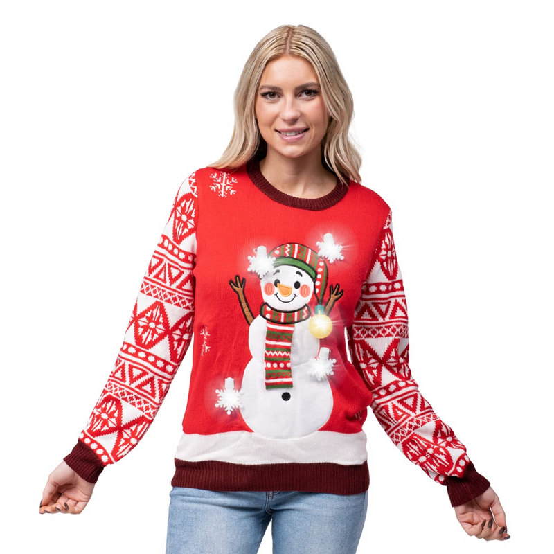 Adult Snowman Ugly Sweater with Light Bulbs