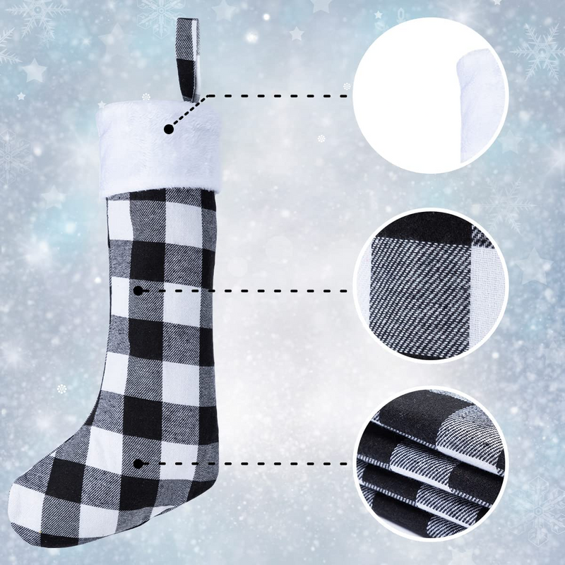 18in White Black Christmas Stockings, 6 Pack