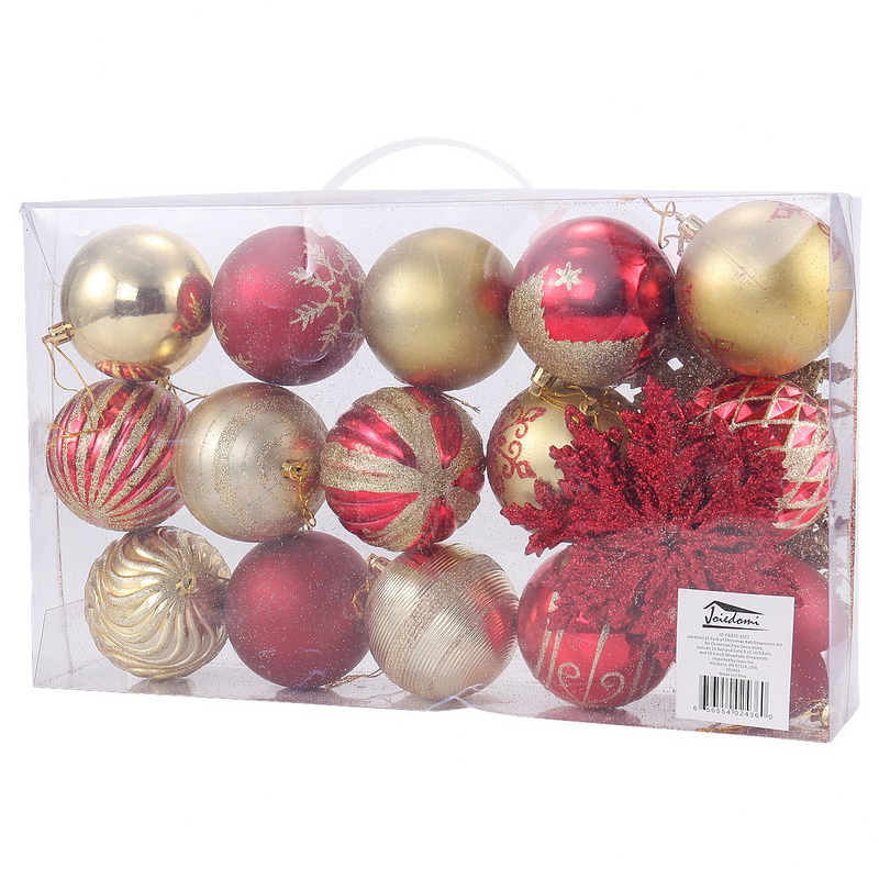 Red & Gold Ball And Star 3in Ornaments, 25-pack