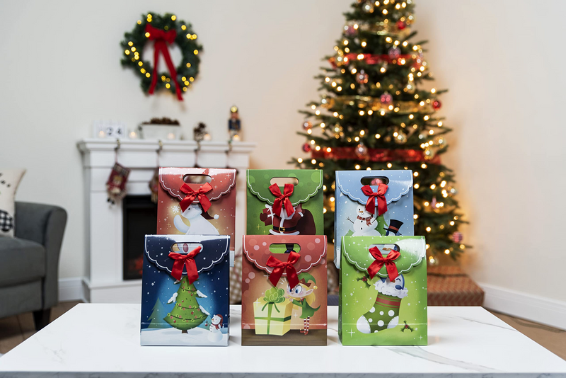 Christmas Fold Over Gift Bags, 12 Pcs