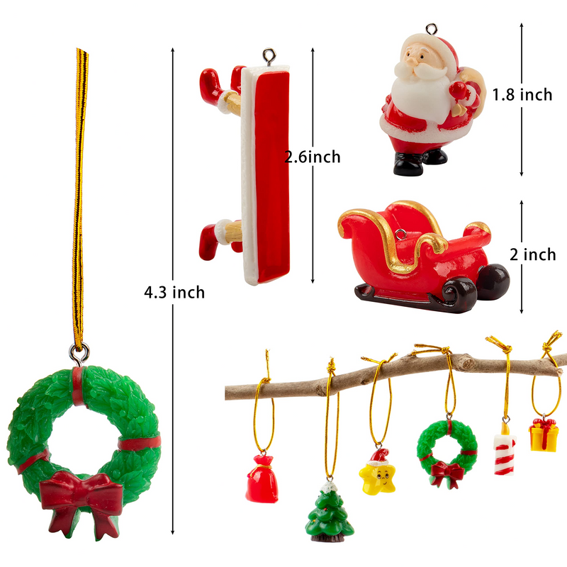 24 Pcs Mini Christmas Ornaments, Miniature Resin Ornaments