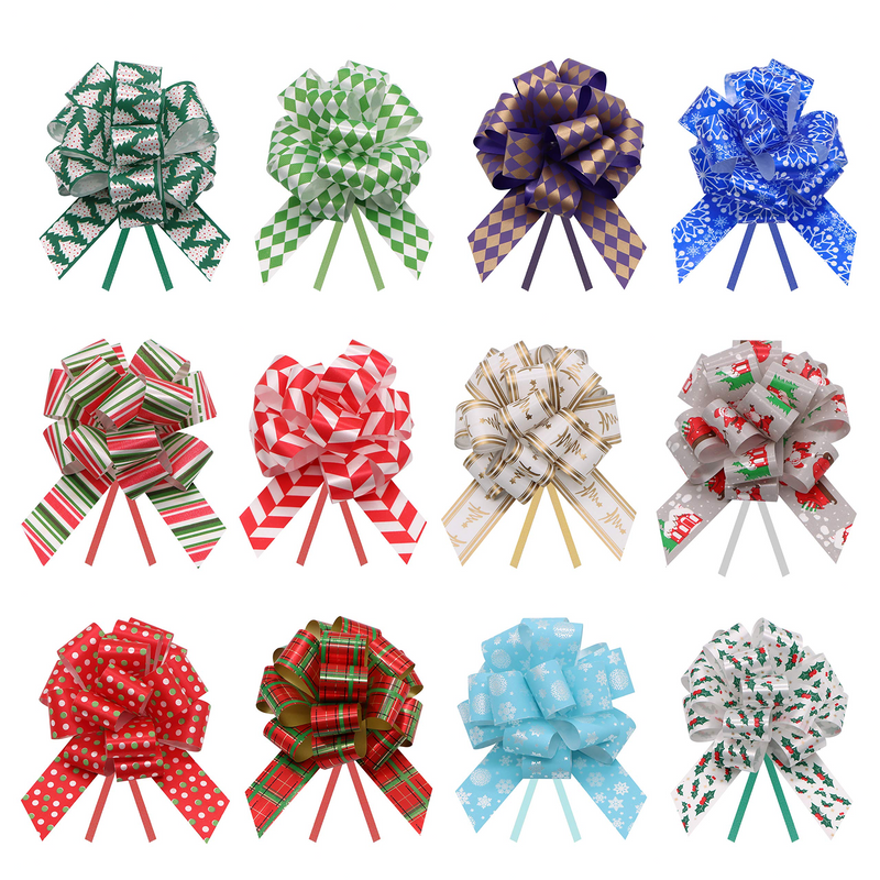 24 Christmas Gift Wrap Ribbon Pull Bows