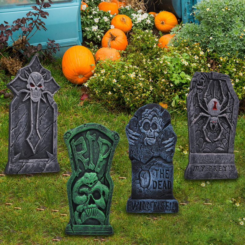 17" Tombstone With Dragon Design Decorations, 6 Pack
