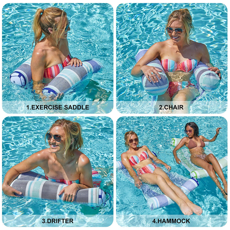 SLOOSH - 2 Sets Inflatable Hammock Swimming Pool Float Premium PVC (Green, Blue)