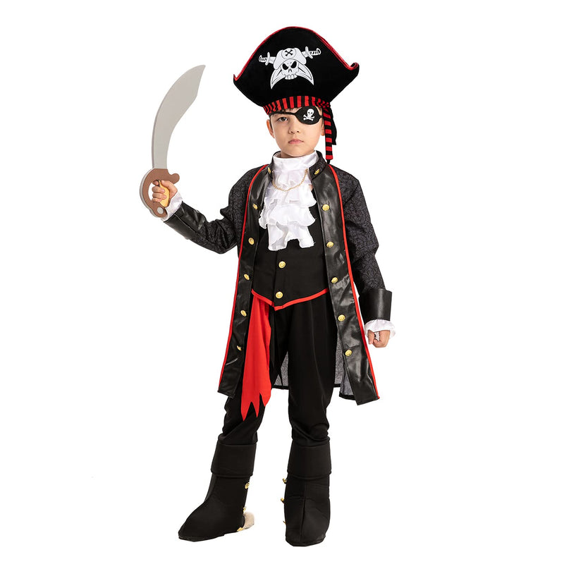 Captain Pirate Hat Skull Print Costume with Eye Patch, 2 Pcs
