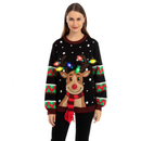 Black Color Reindeer Ugly Sweater with Light Bulbs