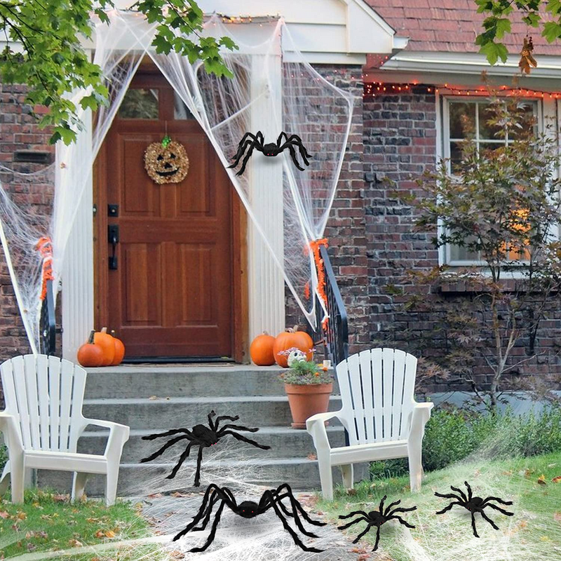 Halloween Realistic Hairy Spiders, 5 Pack