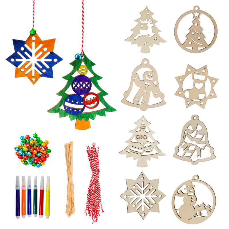 Christmas  Wooden Hanging Ornaments Craft Kit, 48 Pcs