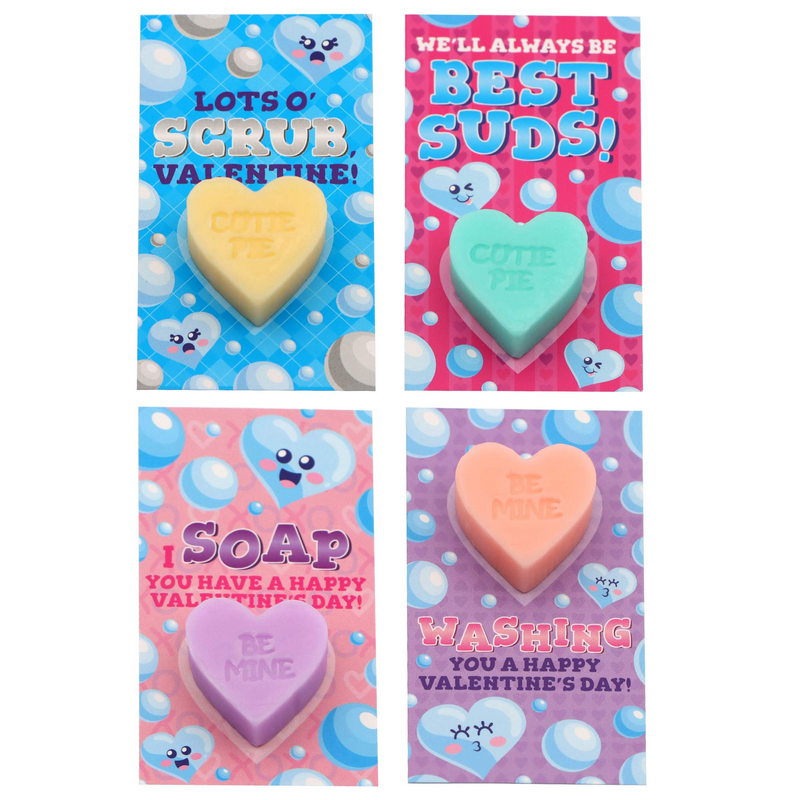 24Pcs Heart Shaped SOAP with Valentines Day Cards for Kids-Classroom Exchange Gifts