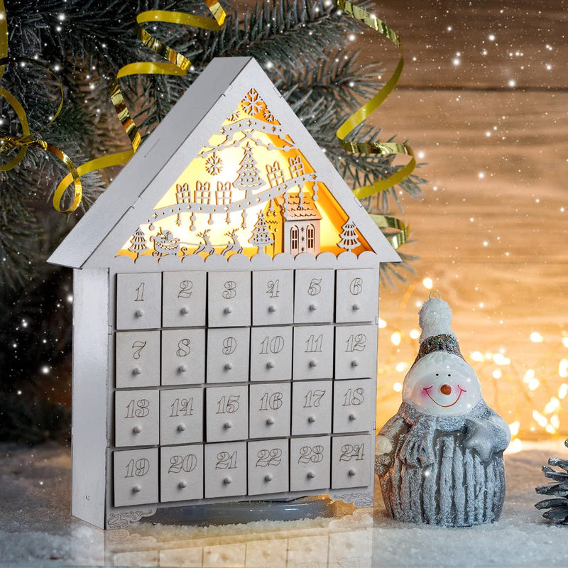 Christmas Pre-lit Wooden House Advent Calendar with Drawers