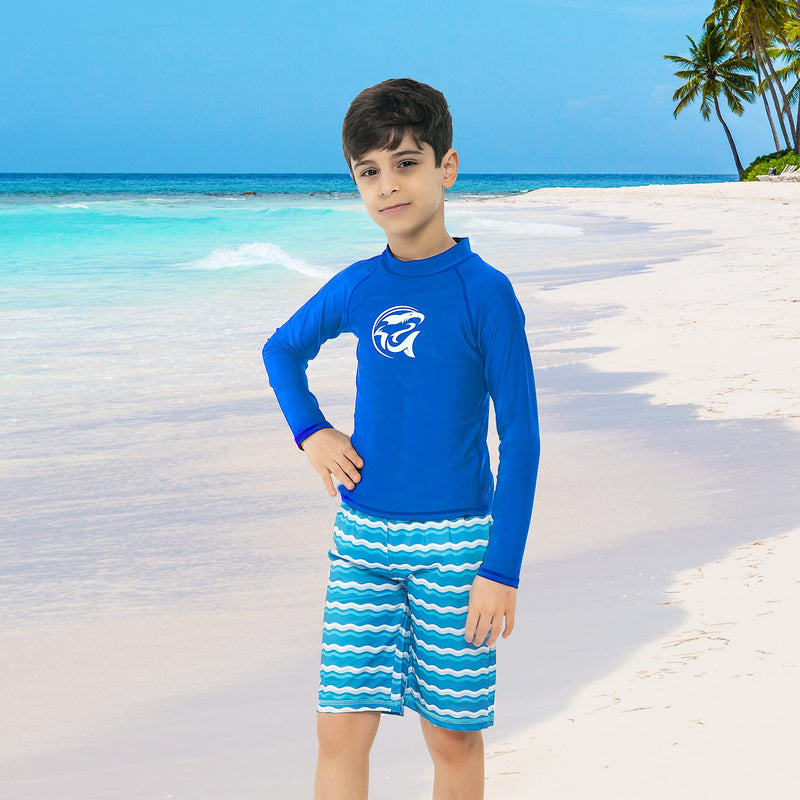 Boys & Girls Long Sleeve Rash Guard Swimsuit (Blue)