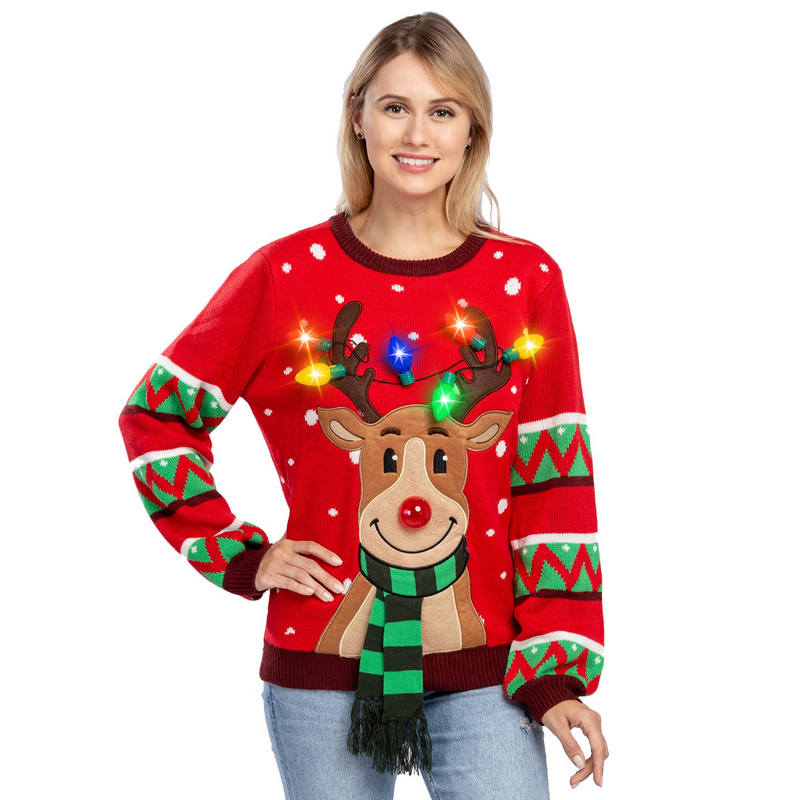 Reindeer Ugly Sweater with Light Bulbs