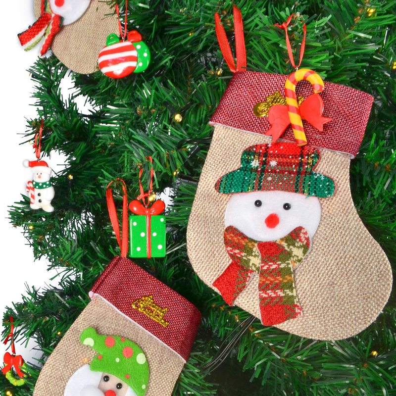 6.25in Burlap Mini Christmas Stockings, 12 Pack