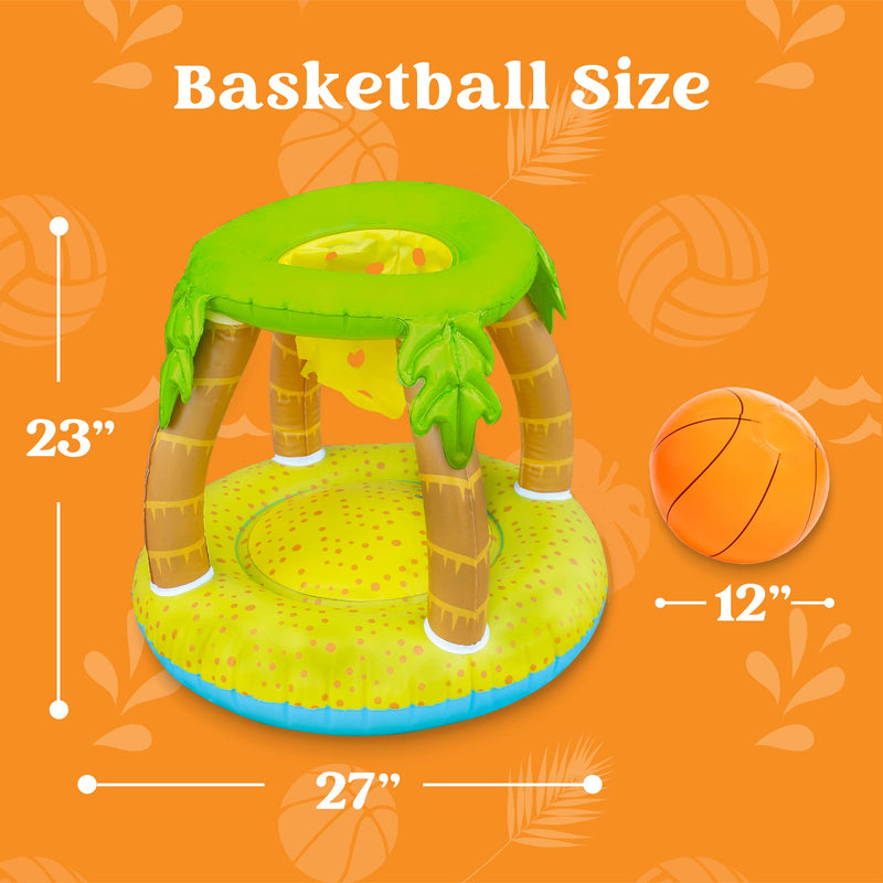SLOOSH - Palm Tree Design Pool Volleyball Net & Basketball Hoop with 2 Balls