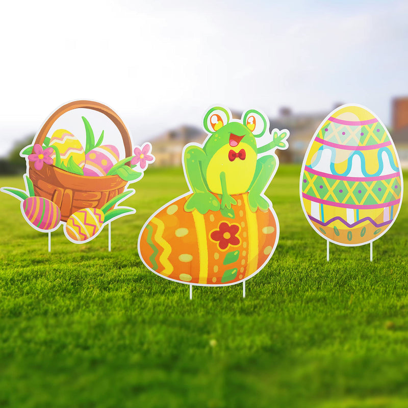 9Pcs Cute Easter Characters Outdoor Yard Sign Decorations