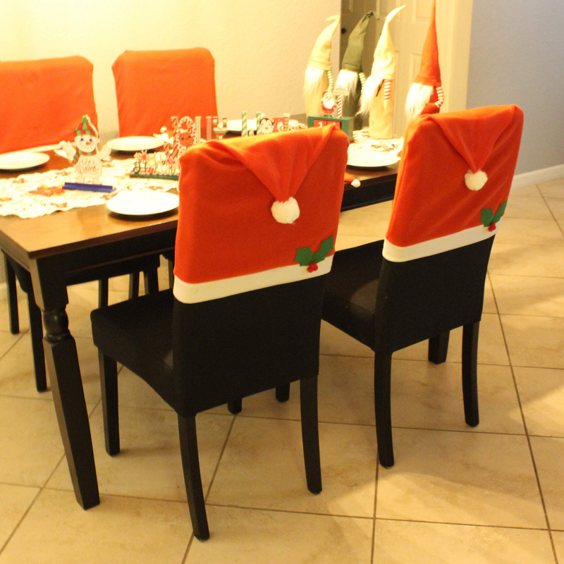 6 Piece Chair Cover Santa  Hat with Two Door Handle Covers