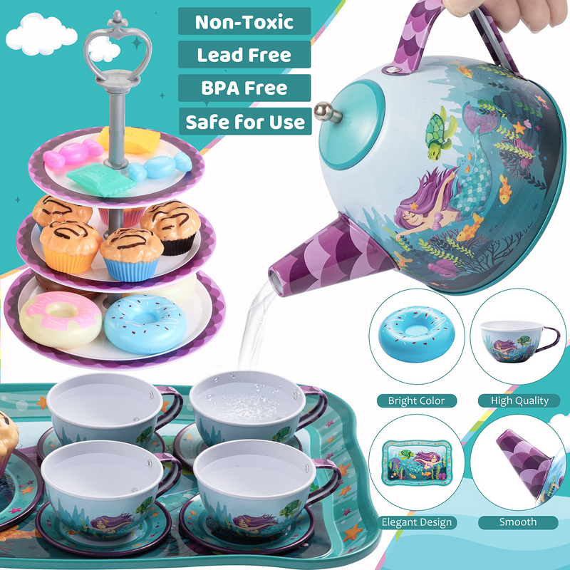 Mermaid Pretend Tin Teapot Set