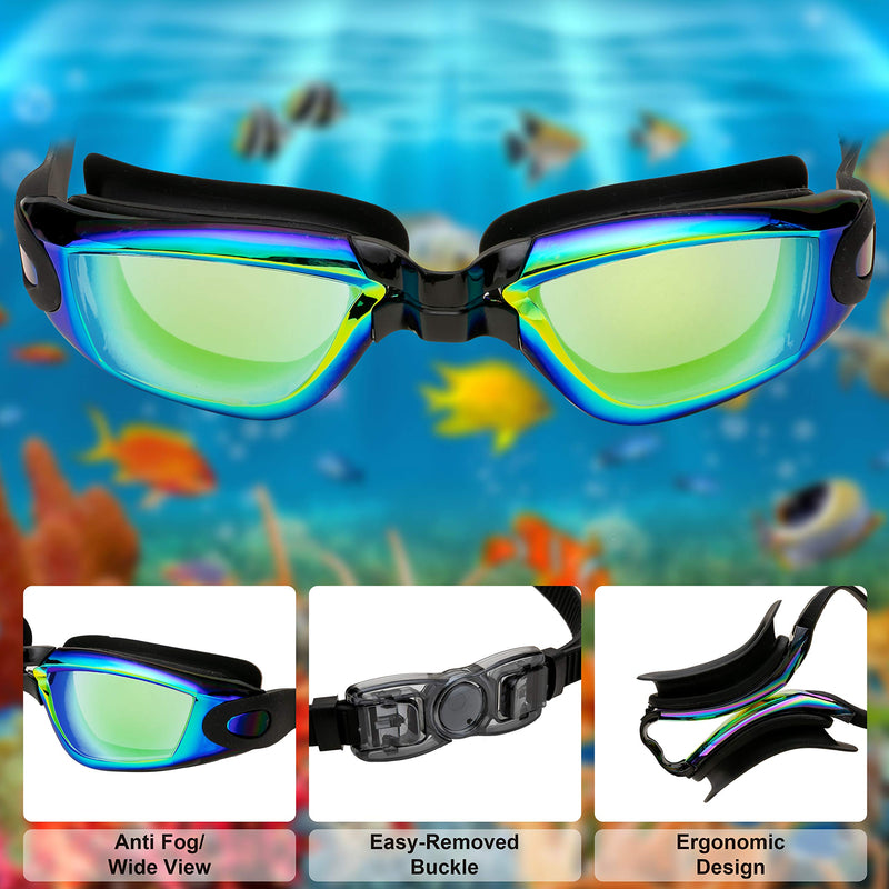 Adults Swimming Goggles (Aqua, Black & Dark Black), 3 Pack